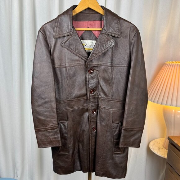 Vintage 1970s Brown Leather Coat Made in Canada by Norwest Leatherworks sz Large - Picture 11 of 15